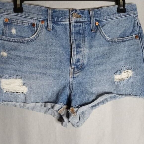 Madewell Denim Shorts Womens 28 Junior Relaxed Button Fly Distressed Casual Y2K - Picture 3 of 6